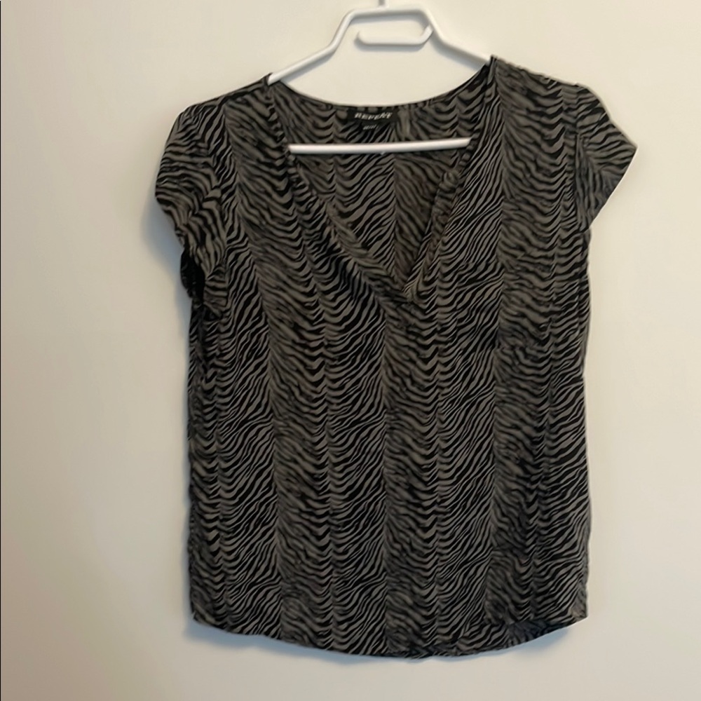 Black and Gray Zebra Print Blouse, XS, Silk